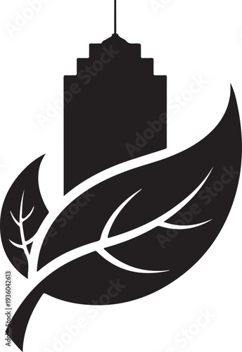Eco City Leaf Icon – Green Urban Sustainability Silhouette Vector