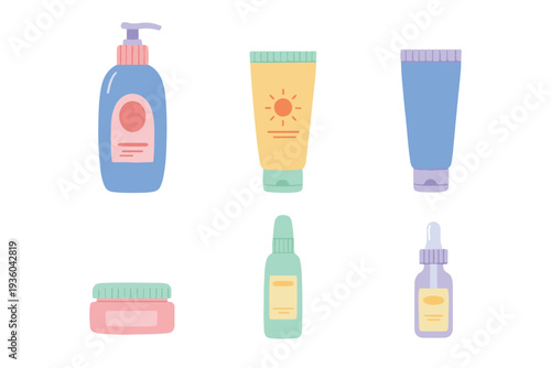 Skincare and Beauty Treatment Products Flat Vector Illustration Set