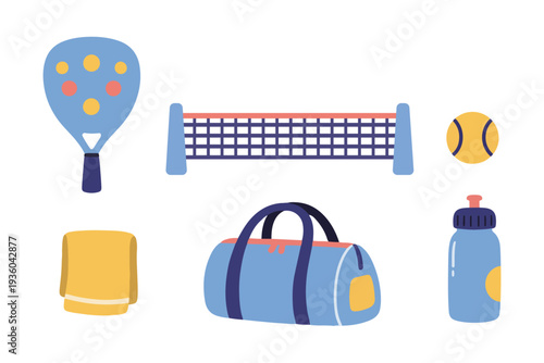Padel Tennis Equipment and Sports Accessories Flat Vector Illustration