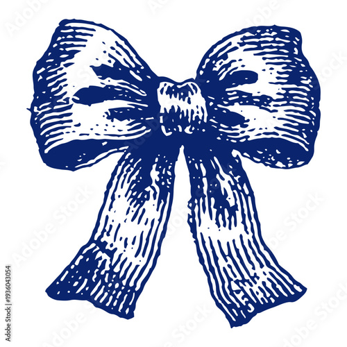 Large decorative ribbon bow in classic vintage woodcut style