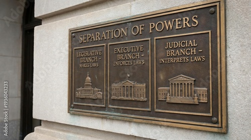 Bronze Plaque Explaining the Separation of Powers in American Government.