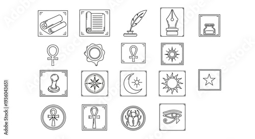 Ancient Egyptian Symbols and Hieroglyphs Icon Set Outline