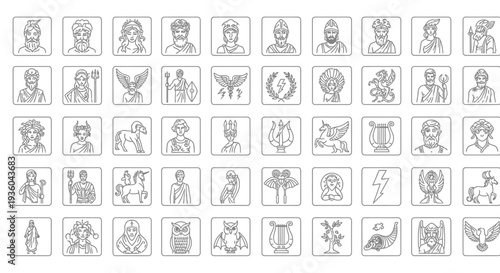 Ancient Greek Mythological Figures and Symbols Icons Collection