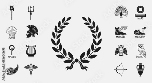 Ancient Greek Mythology Icons Collection: Gods, Symbols and Laurels