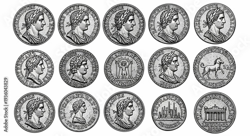 Ancient Roman Coins Collection: Emperors, Buildings, and Horse