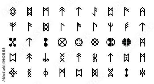 Ancient Runes Alphabet Symbols Collection, Norse Mythology Symbols