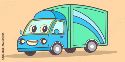 Cartoon camper van vehicle in pastel color palette. Road trip travel vector illustration perfect for tourism branding, stickers, posters and merchandise design.