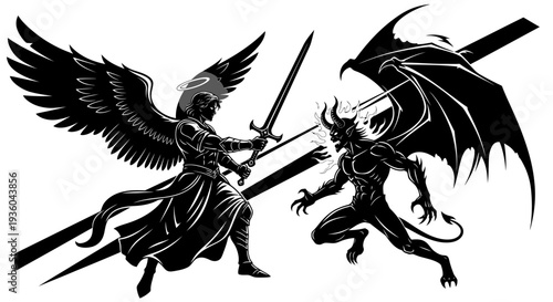 Angel vs Demon Battle, Good vs Evil Fight, Heavenly Warrior vs Devil