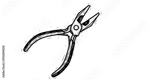 Black and white sketch of pliers on a white background