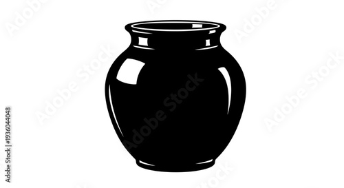 Black Ceramic Vase Silhouette Isolated on White Background