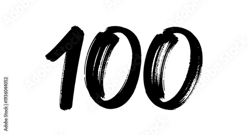 Black Brush Stroke Number 100 on White Background