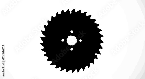 Black Circular Saw Blade Silhouette on White Background, Industrial Tool Icon