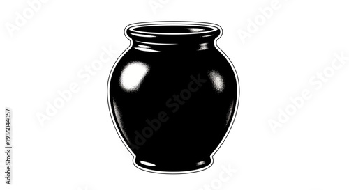Black Clay Pot Isolated on White Background, Ceramic Vase with Smooth Surface
