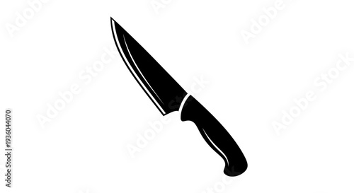 Black Kitchen Knife Silhouette Isolated on White Background