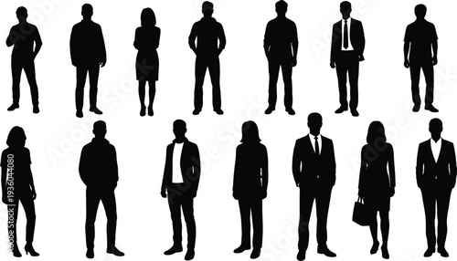 Standing crowd silhouette vector set modern flat design isolated on white background