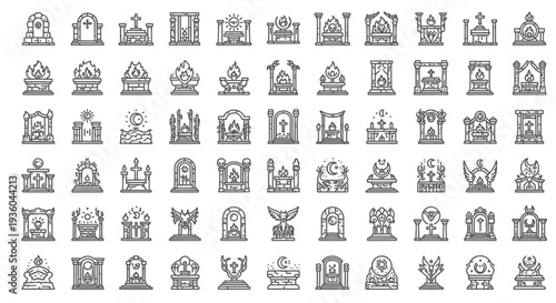 Cemetery Gravestone Icons: Tombstones, Mausoleums, Angels, Crypts, Memorials