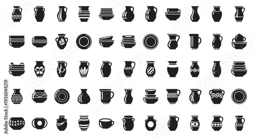 Ceramic Pottery Collection: Vases, Jugs, Bowls, and Plates Icons