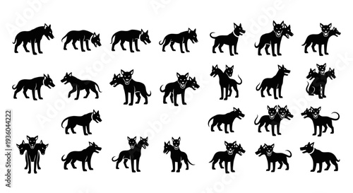 Cerberus Silhouette Set: Mythological Dog Guardian Icons