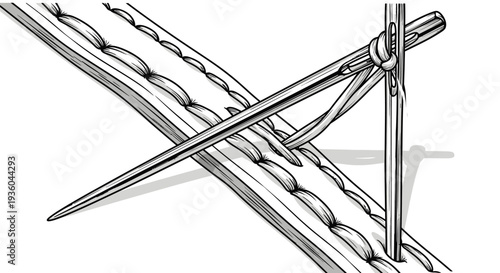 Close-up of hand sewing with needle and thread, detailed stitch work on fabric