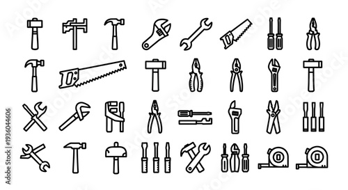Collection of Hand Tool Icons: Construction, Repair, DIY Vector Graphics