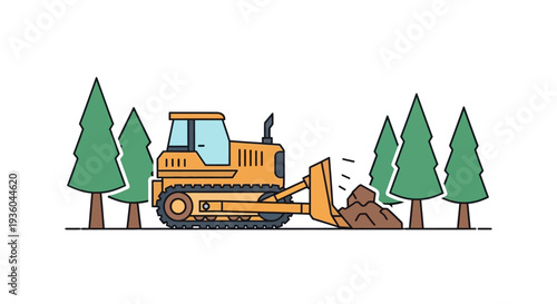 Bulldozer Clearing Forest Land.