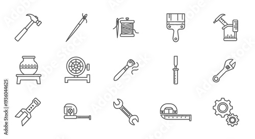Collection of Handcrafted Tools and Craft Supplies Icons