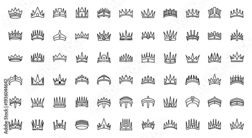 Collection of Hand-Drawn Crown Icons, Royalty and Authority Symbols