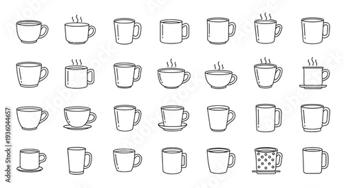 Collection of Hand-Drawn Coffee Mug Icons and Symbols