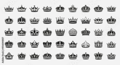 Collection of Royal Crowns, Heraldic Symbols, Vector Set