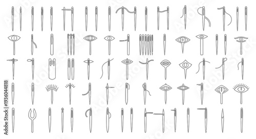 Collection of Sewing Needles and Threads - Vintage Style Illustration