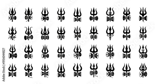Collection of Shiva Trishul Symbols and Damaru Drum Icons