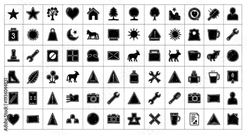 Collection of Simple Black Icons on White Background