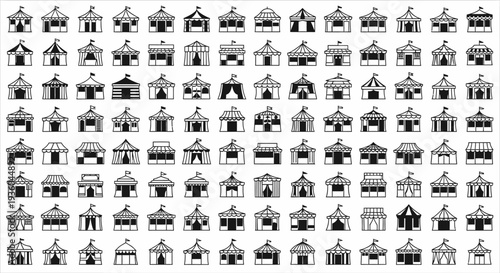 Collection of Tent and Stall Icons, Vintage Circus and Fairground Booths