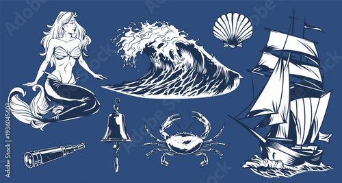 Nautical elements and sea life