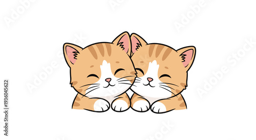 Two identical, adorable cartoon orange tabby kittens with white muzzles and smiling eyes are depicted peeking over a visible edge.