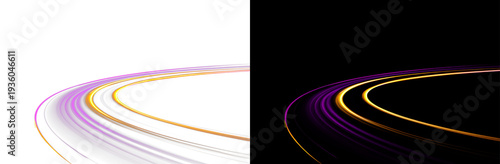 Photography Neon line speed motion effect with glowing light trails and orbital rings