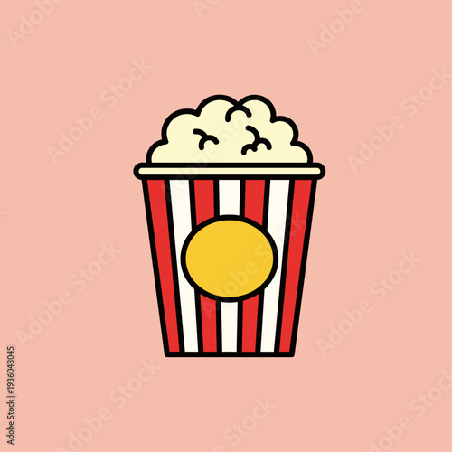 Red and White Striped Popcorn Bucket Illustration.