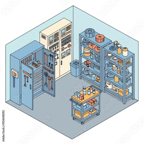 Industrial Laboratory Storage Room with Equipment.