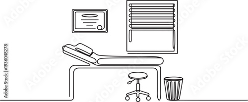 Doctor office graphic black white interior. one line art icon drawing vector
