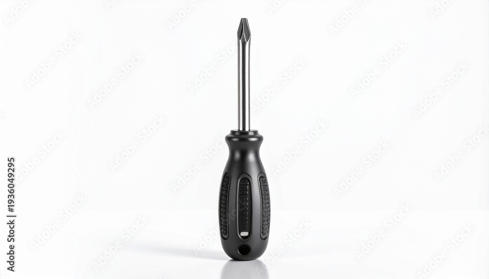 Obraz premium Black handle screwdriver on white background