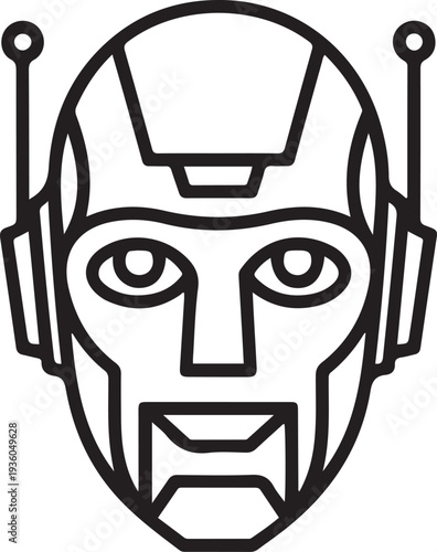 Robot man line icon, Robotization concept, Neuro Interface sign on white background, one line art icon drawing vector