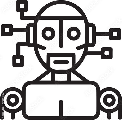 Robot man line icon, Robotization concept, Neuro Interface sign on white background, one line art icon drawing vector