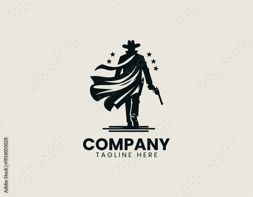 Western cowboy walking away in clean modern vintage vector illustration style