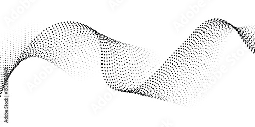 Abstract black dot wave on white background, dynamic flow of particles, modern digital art, technology concept