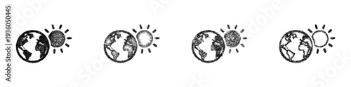 Sketch sun and earth icon design set