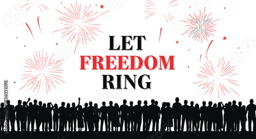 Vector illustration of people celebrating freedom with fireworks