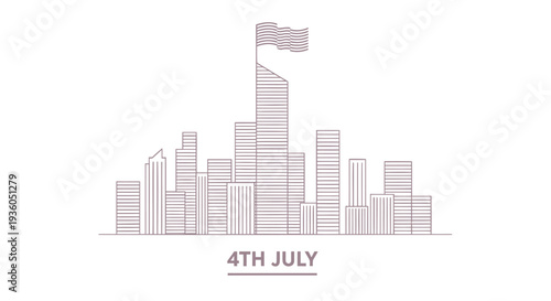 Vector city skyline on 4th of July