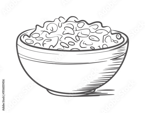 Black and white line of a bowl filled with cereal