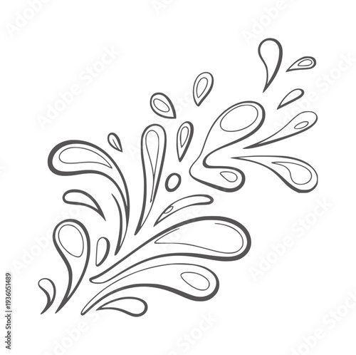 Black and white line of a dynamic water splash with droplets