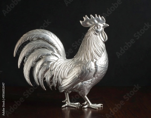 Elegant Silver Rooster Sculpture - A Symbol of Strength and Vigilance.